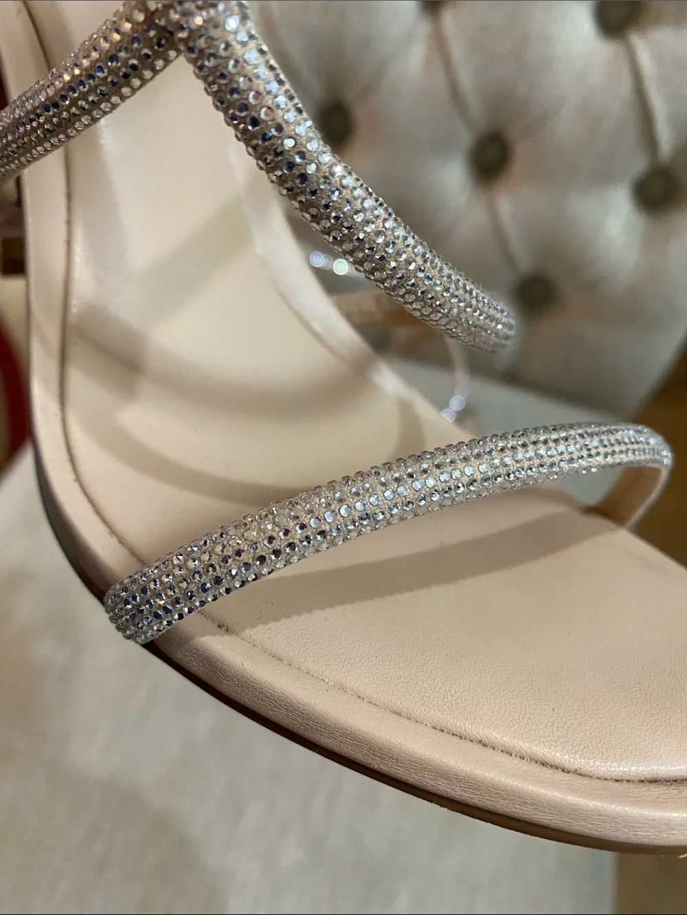 Mix No. 6 Nude Rhinestone-Strap Block 3” Heel Sandals LIKE NEW / Sz 8